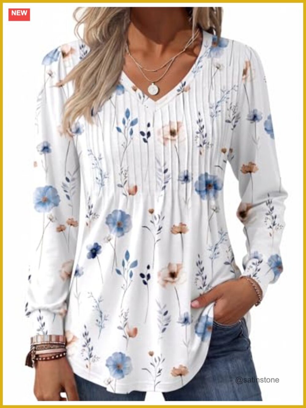 Women's Casual Long Sleeve V-Neck Tunic Blouse Peasant Top Boho Floral Shirt